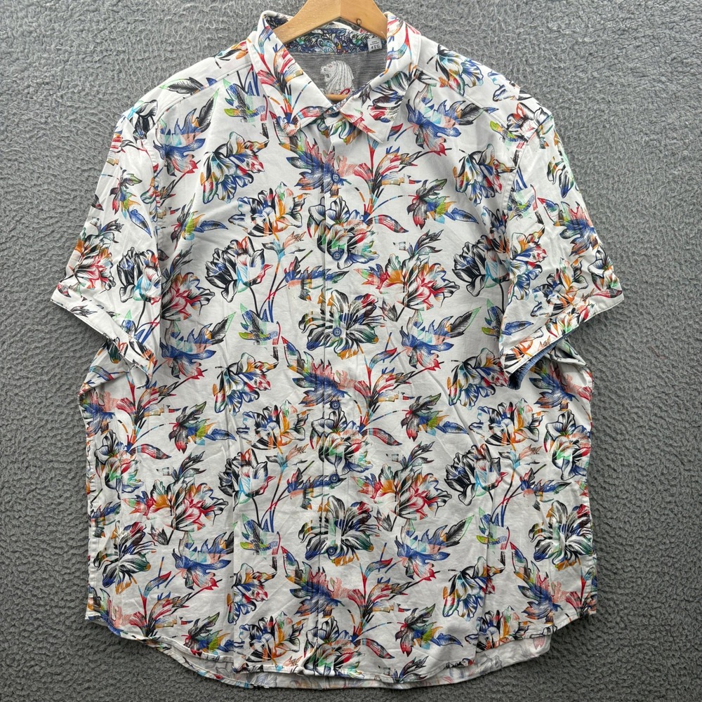 Robert Graham Shirt Men 4XL White Floral Classic Fit Short Sleeve All Over Print